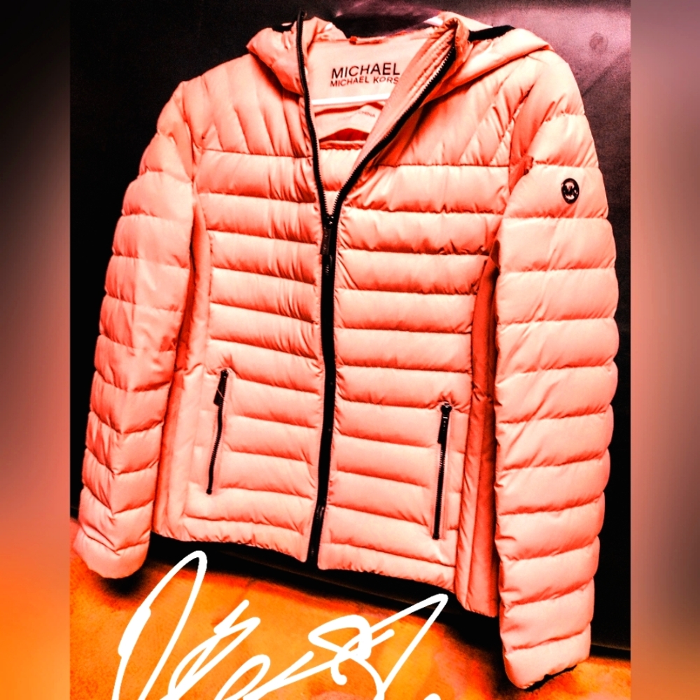 Micheal Kors blush pink goose down kk lightweight puffer jacket